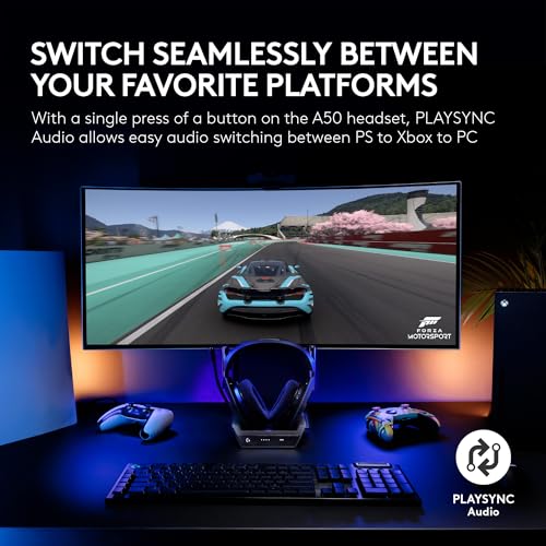 Logitech G Astro A50 Multi-Platform Wireless Gaming Headset - White | For PS5, Xbox, PC, Switch - PLAYSYNC Audio Switcher, <16 bit/48kHz (Console), <24 bit/48 kHz (PC), <24hr Battery, 2.4GHz & BT - color: White, style: PLAYSYNC Audio