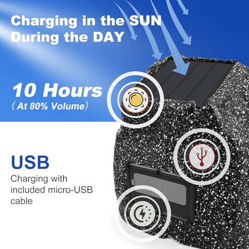 STUDIOFINIX 8" Rock Speakers Outdoor Waterproof - 5.3 Bluetooth Wireless Speaker Solar Powered Max Peak 240W for Garden,Patio,Deck,Pool,Backyard (Gray 1 Pair) - size: 8 Inch