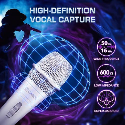 CAROL E dur-916S White XLR Wired Vocal Microphone for Singing－Supercardioid | Patented dual-shock-mount minimizes handling noise. Anti-rolling grille keeps the microphone secure on desk. - color: White