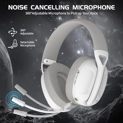 ZIYOU LANG L80 Ultralight Over Ear Tri Mode Wireless Gaming Headset-White | 2.4Ghz USB C and A Dongle/Bluetooth 5.3/3.5mm Wired,Detachable Mic,Stereo Sound,600mAh Battery for PC Win Mac PS4 PS5 Switch - color: White, size: Wired+BT+2.4Ghz