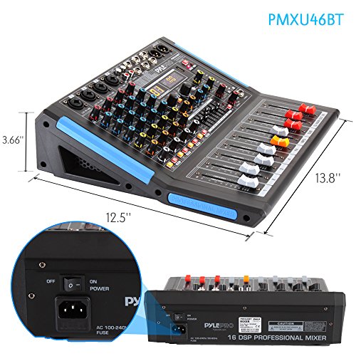 Pyle 4-Channel Bluetooth Studio Audio Mixer-DJ Sound Controller Interface with USB Drive for PC Recording Input, XLR Microphone Jack,48V Power,Input/Output for Professional and Beginners - PMXU46BT - style: 4 Channel Pro