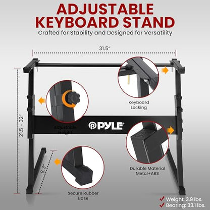 PYLE Heavy-Duty Electric Keyboard Accessories, E Piano Equipment Pack Includes Height Adjustable Z Shape Keyboard Stand, Keyboard Stool, Microphone Stand, Headset, and Sustain Pedal, Black - style: Black Keyboard Accessory Set