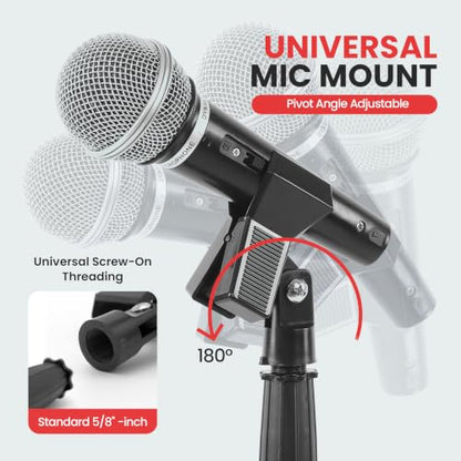 Pyle Adjustable Microphone Stand - Universal Mic Stand with Compact Heavy Base, Floor Standing Design, Height Adjustable, Pivot Angle Clip for Singing & Recording (2.8’ - 5’ ft., 9.8” Base Diameter) - size: 1 Pack