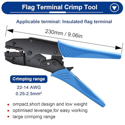 Tnisesm 91 Pcs Right Angle Spade Connectors with Flag Terminal Crimper 22-18/16-14/12-10AWG Quick Disconnect Flag Connector with Electrical Crimping Tool for Right Angle Spade Connector - style: 90Pcs Angle Spade Connectors