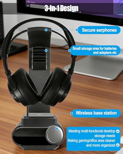 SteelSeries Arctis Nova Pro Wireless와 호환되는 헤드폰 스탠드 | 무선 베이스 스테이션 도크 및 게이밍 데스크용 미끄럼 방지 패드가 있는 헤드셋 홀더, 무선 헤드셋 보관 홀더 - size: Small Storage Area