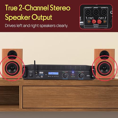Pyle 2-Channel Rack Mount Power Amplifier with Bluetooth - 2000W Bridgeable with TRS XLR Input, Speakon Outputs, USB-A Input with MP3 Player, Bridge Mode, Cooling Fan, LED Level Meters - PTA1000BT - color: Matte Black
