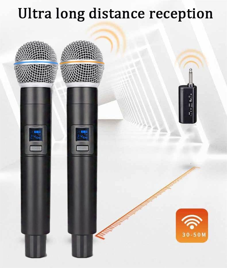 2.4G Wireless Microphone,Dual Microphones for Karaoke, Wireless Dynamic Microphone with Rechargeable Receiver,Plug and Play,Suitable for Speech, Wedding, Church, PA System (W58-2.4g)