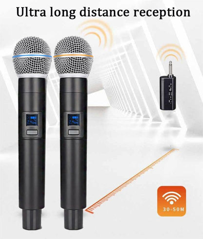 2.4G Wireless Microphone,Dual Microphones for Karaoke, Wireless Dynamic Microphone with Rechargeable Receiver,Plug and Play,Suitable for Speech, Wedding, Church, PA System (W58-2.4g)