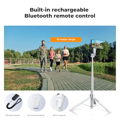 K&F CONCEPT 72" Selfie Stick for iPhone, Phone Tripod | Clip & Magnetic, Remote, 1s Open & Close, Compatible with iPhone 17-12 Osmo Pocket 4/3 Luna Ultra, X97C6 - color: White