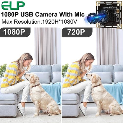 ELP H.264 1080P USB Camera Module with Microphone 3.6mm Wide Angle Webcam | FHD PC Camera for Computer & Laptop, UVC USB2.0 Lightburn Camera for Laser, Home Security, Embedded Machine Vision, Robotics - size: 3.6mm lens