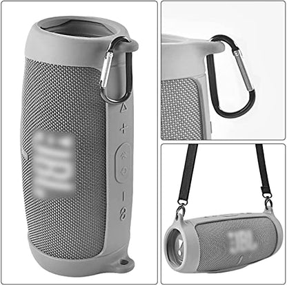 Comecase Silicone Speaker Cover for JBL Charge 5 with Strap and Carabiner | Snug Silicone Sleeve, Open-Port Design and Dual Carry Options for Travel, Camping and Daily Use, Speaker Not Included - Grey - color: Grey