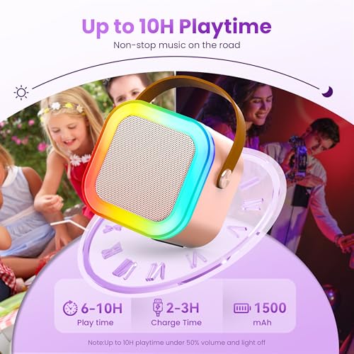 Mini Karaoke Machine, Portable Bluetooth Speaker & 2 Wireless Microphones | Karaoke Player Karaoke Microphone For Family Home Party Outdoor With HI-FI Sound | 5 Magic Sound | PA System | USB | TF | AUX - color: Rose Gold