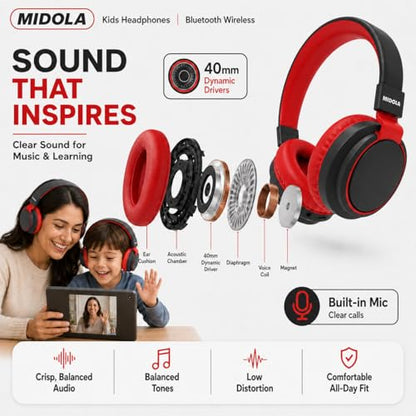 Kids Bluetooth Headphones Wireless 68 Hours,Safe Volume Limit 85/94dB | Adjustable Headband Foldable Over-Ear Lightweight Headsets for Toddler Girls Boys Tablet/iPad,HD Stereo,Built-in Mic Black - color: Black