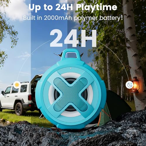 Upgraded, IP67 Waterproof Bluetooth Speaker, Silicone Case,10W Pro Sound&Deep Bass,24H Playtime, with Lights,Clip,Floating,for Shower,Beach essentials, Kayak Paddle Board Boat Lake Camping accessories - color: A-Black