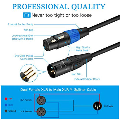 JOLGOO XLR Splitter - Dual XLR Female to Male Y Splitter Microphone Cable, 5 Feet - size: 5 Feet, style: XLR Male to Dual XLR Female