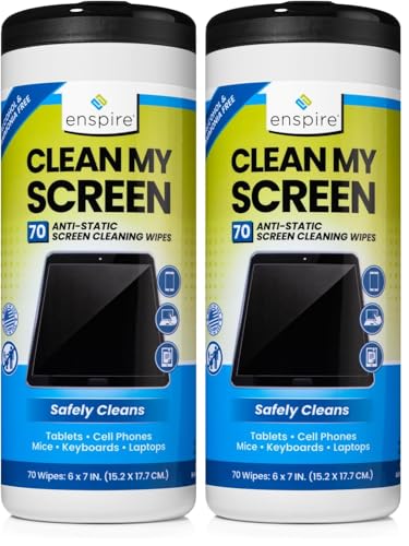 enspire® CLEAN MY SCREEN; Anti-Static Screen and Electronics Cleaning Wipes; 70 Count Tub; 905105 (Pack of 2) - size: 70 Count (Pack of 2)