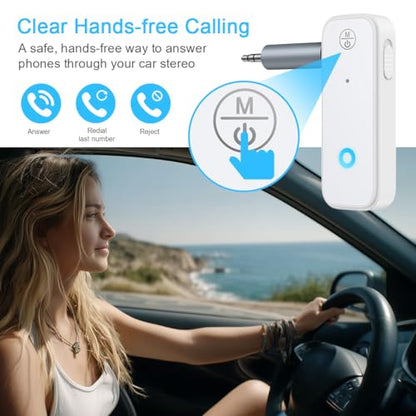 Bluetooth Aux Adapter for Car, 2 in 1 Bluetooth Transmitter Receiver for Hands-Free Call, Noise Cancelling 3.5mm AUX Wireless 5.3 Receiver for Car Home Audio System Headphones White - color: White