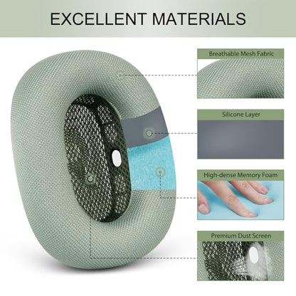 GEVO Upgraded Ear Cushions Replacement Earpads for AirPods Max 1 & 2 Headphones, Mesh Fabric Ear Pads Ear Covers Cups with Memory Foam and Magnet for AirPods Max 1 & 2 (Green) - color: Green