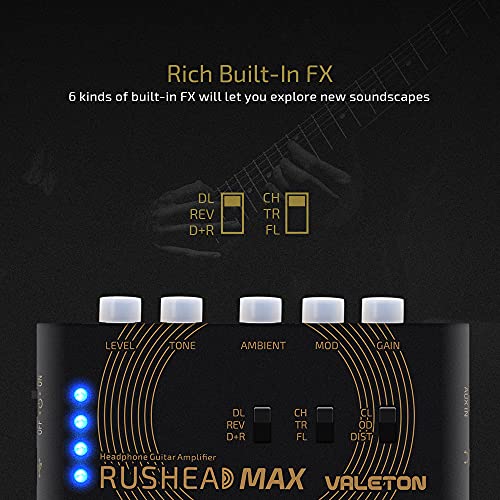 Valeton Rushead Max USB Chargable Portable Pocket Guitar Bass Headphone Amp Carry-On Bedroom Plug-In Multi-Effects - color: Guitar