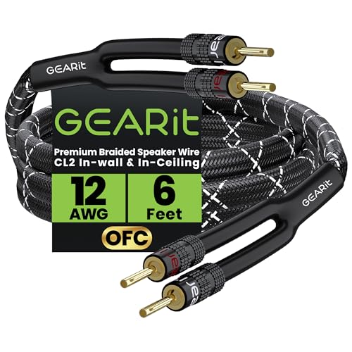 GEARit 12 Gauge Speaker Wire Banana Plugs CL2 Rated in-Wall 6 Feet Black - color: Black, size: 6 Feet