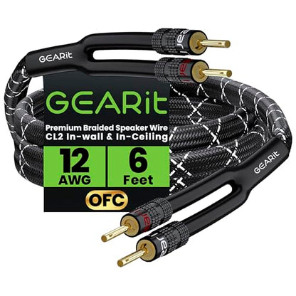GEARit 12 Gauge Speaker Wire Banana Plugs CL2 Rated in-Wall 6 Feet Black - color: Black, size: 6 Feet