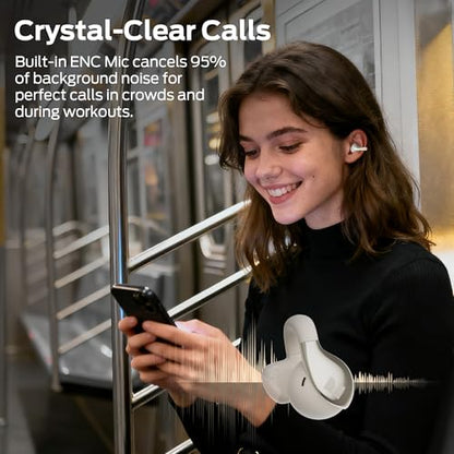 Monster Open Ear AC225 Earbuds, Stereo Sound, Bluetooth 6.0 Open Ear Headphones, Lightweight Comfort Clip-On Earbuds with ENC Mic for Clear Calls, 36H Playtime, Touch Control, IPX6 Waterproof, White
