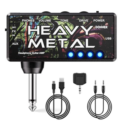 Donner Guitar Headphone Amp Heavy Metal USB Rechargeable Mini Pocket Headphone Amplifier for Electric Guitar - color: Heavy Metal