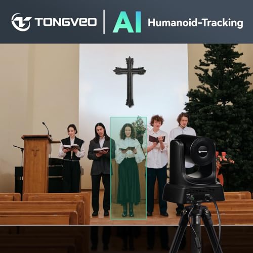 TONGVEO Wireless AI PTZ Camera with Auto-Tracking: Built-in 5.8GHz Receiver for Cable-Free Setup, 1080P 60fps 3X Zoom Conference Camera for Church Services, Online Classes & Hybrid Meetings - color: Coal