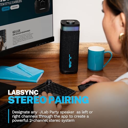 JLab, JBuds Party, Portable Bluetooth Speaker, IP56 Waterproof, Multi-Speaker Connect, RGB Lighting, Black - color: Black