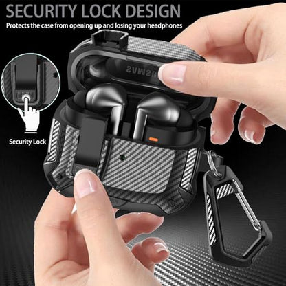 Compatible with Samsung Galaxy Buds 3 Pro Case/Bud3 Cover Lock Clip with Phone Stand for Men, Military Shell Galaxy Buds Pro 3/ Bud 3 Protective Armor Skin with with Cleaner Kit & Carabiner - color: ABlack