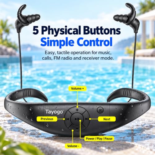 Tayogo 4-in-1 Waterproof MP3 Player for Swimming with Bluetooth and FM - color: black