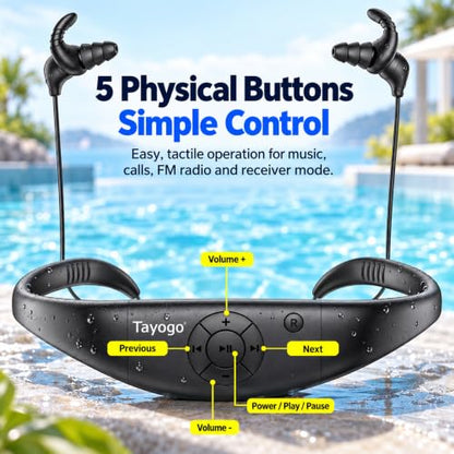 Tayogo 4-in-1 Waterproof MP3 Player for Swimming with Bluetooth and FM - color: black