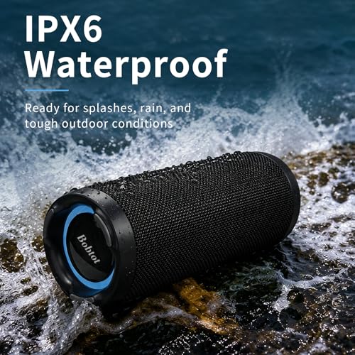 Bobtot Portable Bluetooth Speaker 15W, IPX6, Black | TWS Pairing, 15H Playtime, RGB, Powerful Sound with Dual Bass for Outdoor, Party, Shower, Camping, Travel - color: Black