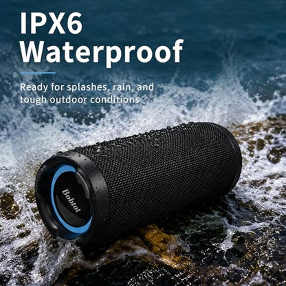 Bobtot Portable Bluetooth Speaker 15W, IPX6, Black | TWS Pairing, 15H Playtime, RGB, Powerful Sound with Dual Bass for Outdoor, Party, Shower, Camping, Travel - color: Black