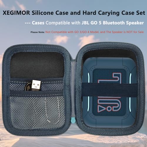 Silicone Cover and Hard Carrying Case for JBL Go 5 Bluetooth Speaker | Protective Cases for Go 5 Speaker Accessories, Scratch-Resistant and Drop-Proof Cover (Blue) - color: Blue