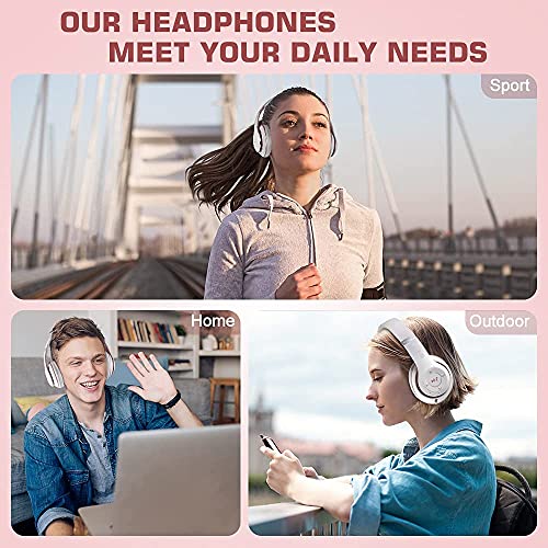 6S Wireless Bluetooth Headphones Over Ear, Hi-Fi Stereo Foldable Wireless Stereo Headsets Earbuds with Built-in Mic, Volume Control, FM for Phone/PC (White & Rose Gold) - color: Pink
