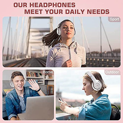 6S Wireless Bluetooth Headphones Over Ear, Hi-Fi Stereo Foldable Wireless Stereo Headsets Earbuds with Built-in Mic, Volume Control, FM for Phone/PC (White & Rose Gold) - color: Pink