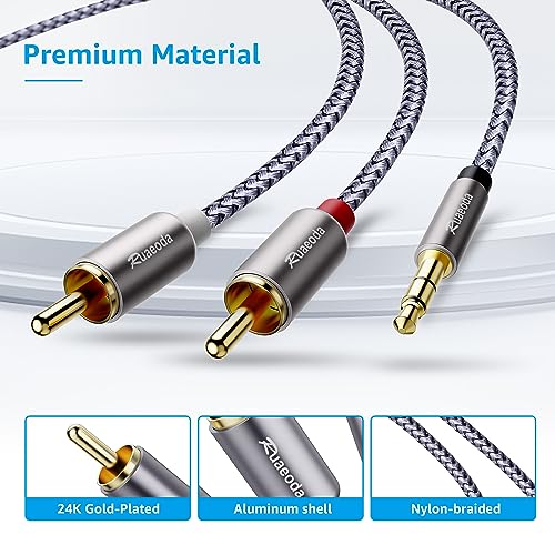 3.5mm to 2RCA Cable 6 Feet, Braided 2RCA to 3.5mm AUX to 2-Male 2RCA Audio Auxiliary Stereo Y Splitter Cable 1/8 to 2RCA Stereo Cable Audiophiles Headphone 2RCA Cable [Double-Shielded]