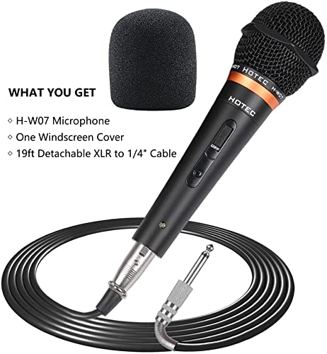 HOTEC Premium Vocal Dynamic Handheld Microphone with 19ft Detachable XLR Cable and ON/Off Switch (Metal Black) (H-W07) - size: H-W07