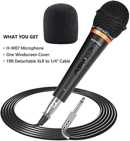 HOTEC Premium Vocal Dynamic Handheld Microphone with 19ft Detachable XLR Cable and ON/Off Switch (Metal Black) (H-W07) - size: H-W07