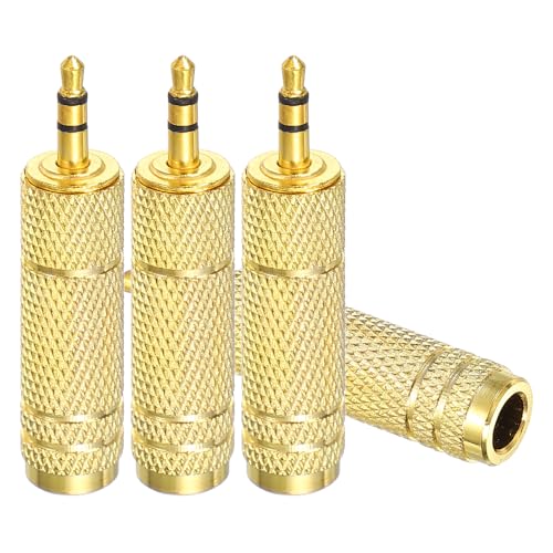 MECCANIXITY 4Pcs TRS 3.5mm Male to 6.35mm Female 1/8" Plug to 1/4" Gold | Stereo Headphone Adapter, Jack, Audio Converter, Nickel Plated, for Guitars Speakers Laptops Signal Conversion - color: Gold