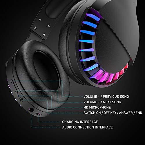 Wireless RGB Bluetooth Gaming Headphone with Noise Cancellation-Black - color: Black, size: Wired+BT