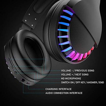 Wireless RGB Bluetooth Gaming Headphone with Noise Cancellation-Black - color: Black, size: Wired+BT