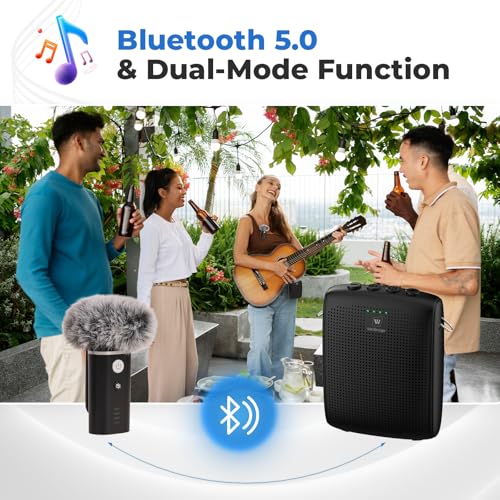 WinBridge Wireless Voice Amplifier with Bluetooth Lapel Mic for Teachers | Speaker with Clear Voice & Windproof Foam, 12–15H Battery, Lightweight Clip-on, Compact Design,Independent Mute Control WB006