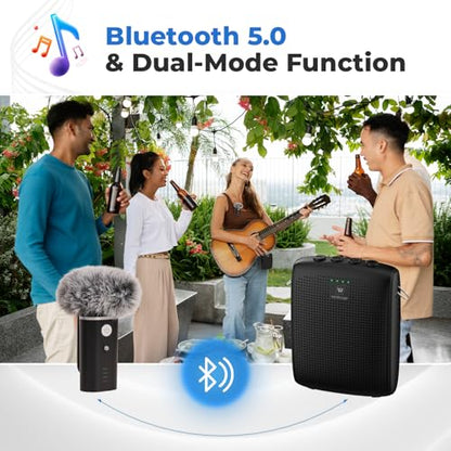WinBridge Wireless Voice Amplifier with Bluetooth Lapel Mic for Teachers | Speaker with Clear Voice & Windproof Foam, 12–15H Battery, Lightweight Clip-on, Compact Design,Independent Mute Control WB006