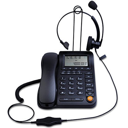 Home Office Corded Phone with Caller ID, LK-P017B Call Center Phones with Headset, Landline Telephone for Business Desktop Phone with Extra-Large Buttons and Display Screen