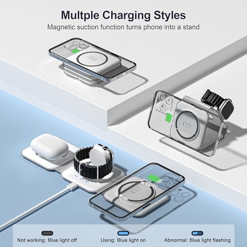 3 in 1 Charging Station for Multple Devices,Foldable 3 in 1 Wireless Charger for Travel,NANO Wireless Charging Station for iPhone17 16 15 14 13 12 Pro Max/Watch 10 9 8 7 6 5 4 3 Ultra/AirPod Pro - color: White