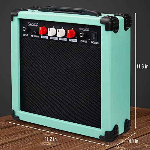 LyxPro Electric Guitar Amp 20 Watt Amplifier Built in Speaker Headphone Jack and Aux Input Includes Gain Bass Treble Volume and Grind - Green - color: Green, size: 20 Watt