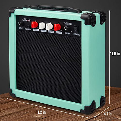 LyxPro Electric Guitar Amp 20 Watt Amplifier Built in Speaker Headphone Jack and Aux Input Includes Gain Bass Treble Volume and Grind - Green - color: Green, size: 20 Watt