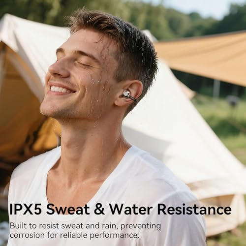 Open Ear Clip on Earbuds Bluetooth Headphones Wireless Ear Buds | Bluetooth 5.4 LED Digital Display IPX5 Waterproof HiFi Stereo 36H Playtime Comfortable Lightweight - color: Gold